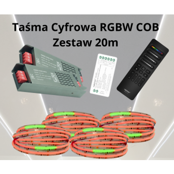 Zestaw 20mb Taśma LED COB RGBW Ciepła Cyfrowa DIGITAL Magic 784ch/m 24V 20W/m IP20, Pilot C9, Sterownik SPIW5